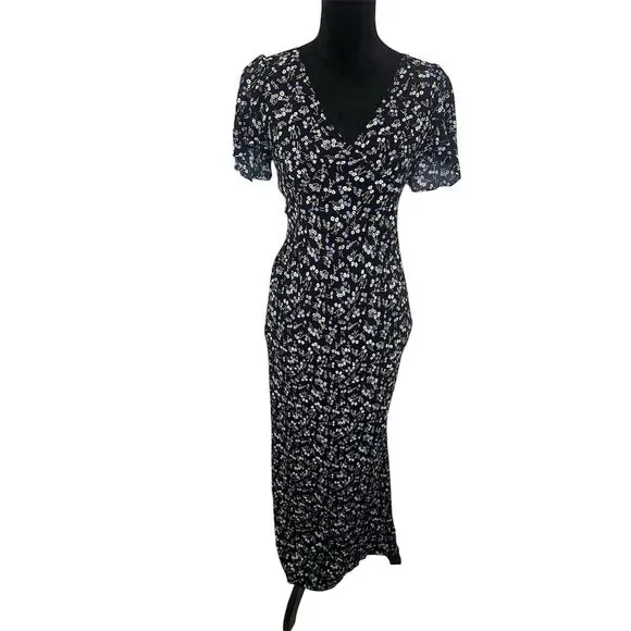 NWOT MADEWELL SEAMED FLUTTER SLEEVE NAVY FLORAL COTTAGE CORE MAXI DRESS SIZE 2 - Picture 2 of 8